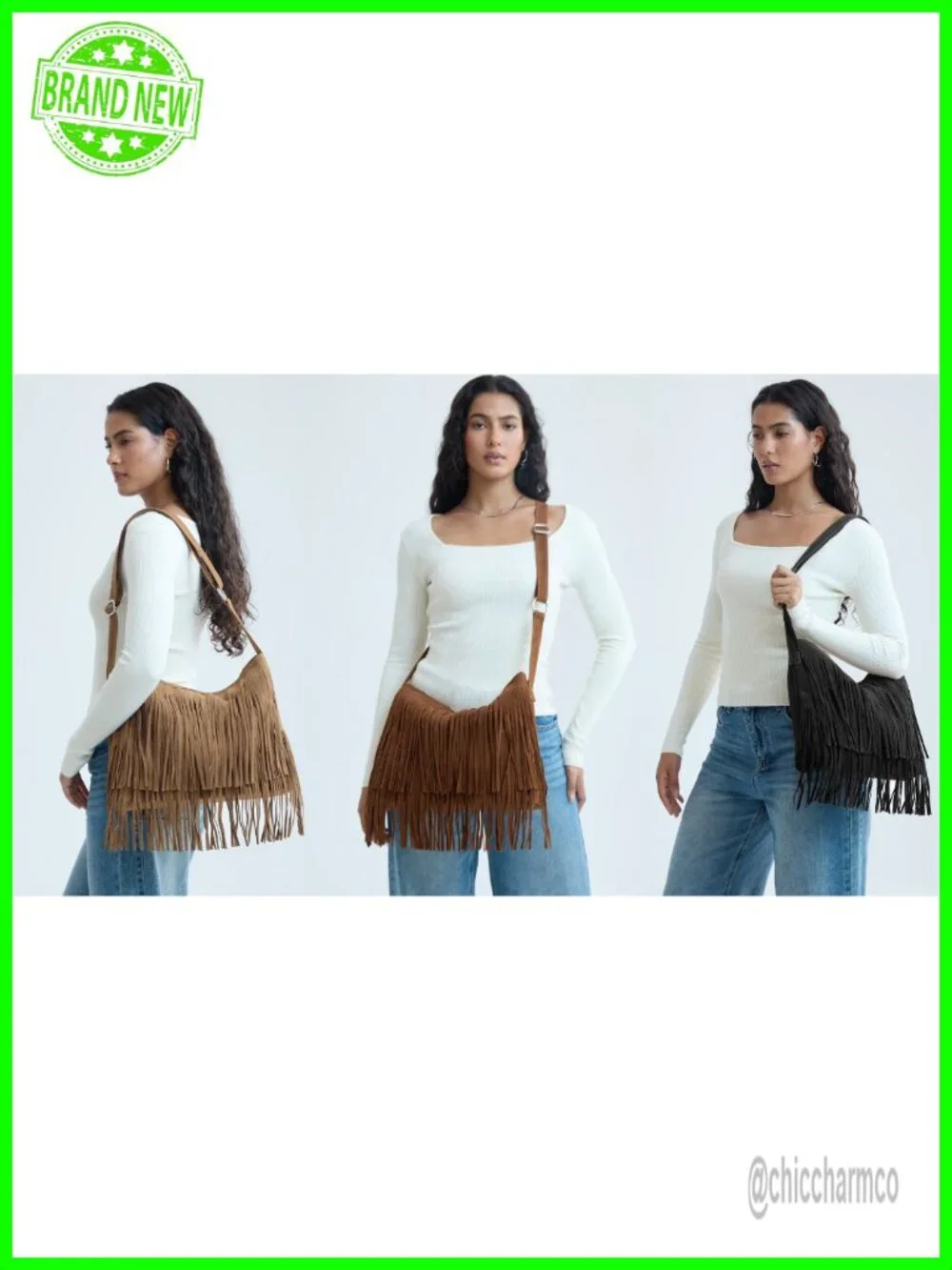 Faux Suede Leather Hobo Crossbody Shoulder Bag with Tassels